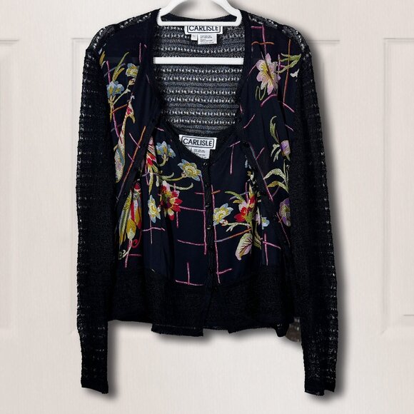 Carlisle Tank and Sweater Set Peacock Floral Design L & XL - Picture 1 of 7